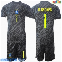 Camisa de time de futebol Brasil Alisson Becker #1 Goleiro Replicas 2º Equipamento Infantil Copa America 2024 Manga Curta (+ Calças curtas)